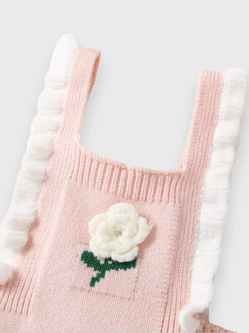 2 Pc Baby Girl Knit Romper with Flower Cardigan