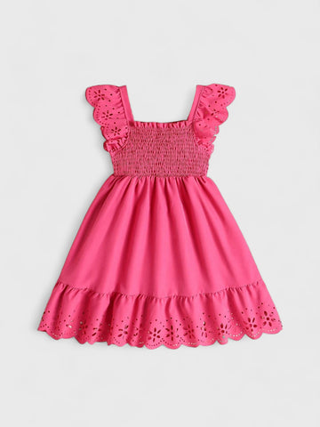 Girls Laser Cut Out Square Neck Dress