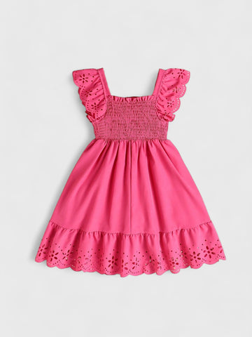 Girls Laser Cut Out Square Neck Dress