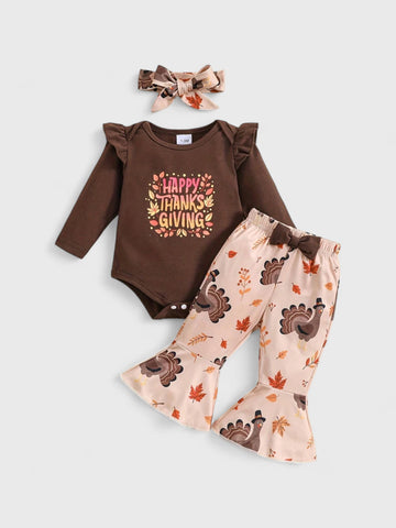 3 Pcs Baby Girl Thanksgiving Outfit