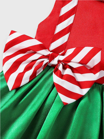 2 Pc Baby Festive Stripe Bow Party Dress