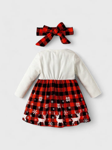 Baby Girl 2 in 1 Buffalo Plaid Dress with Headband