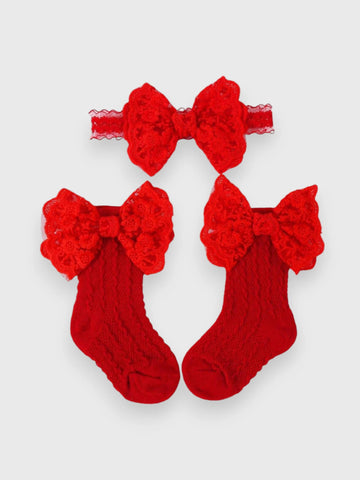 Baby Girl Lace Socks and Bow Headband Set