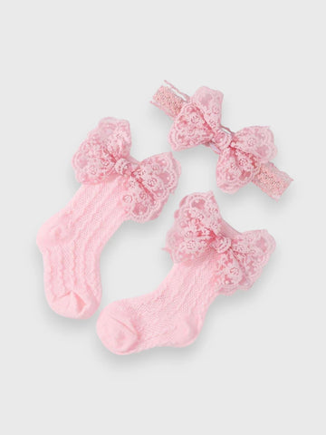 Baby Girl Lace Socks and Bow Headband Set