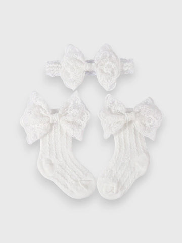 Baby Girl Lace Socks and Bow Headband Set