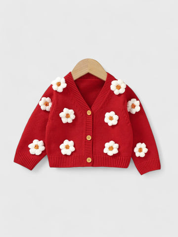 Baby Girl Daisy Flower Knit Cardigan Sweater