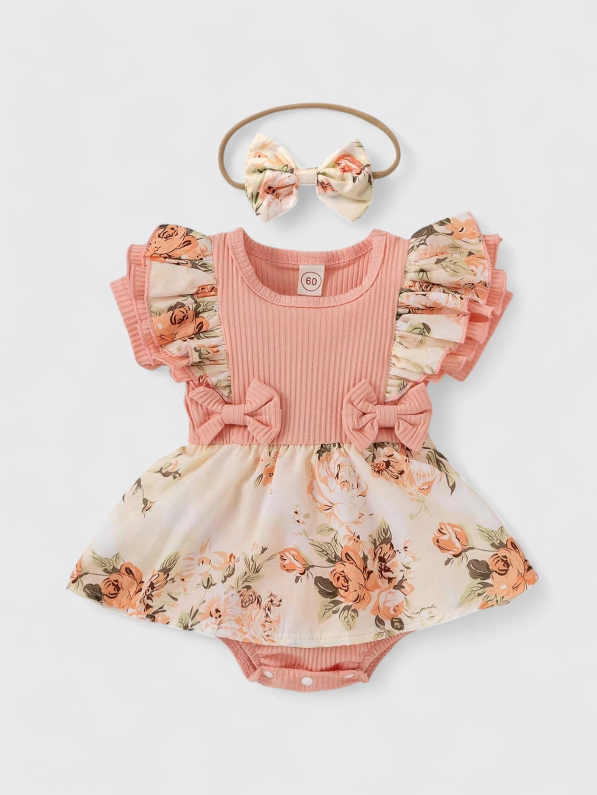 2 Pc Baby Girl Floral Romper Bodysuit