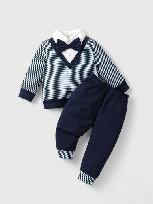 2 in 1 Baby Boy Cozy Formal Stripe Set