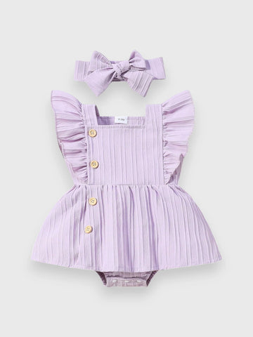 2 Pc Baby Girl Textured Button Bodysuit