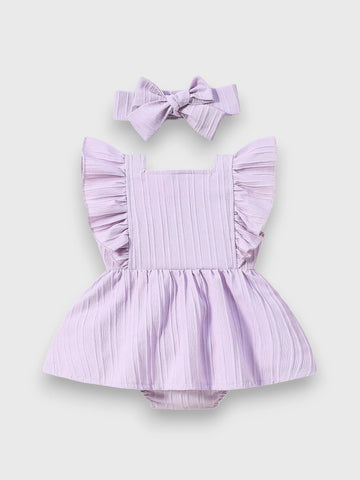 2 Pc Baby Girl Textured Button Bodysuit