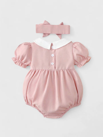 2 Pc Baby Girl Collar Bubble Sleeve Bodysuit