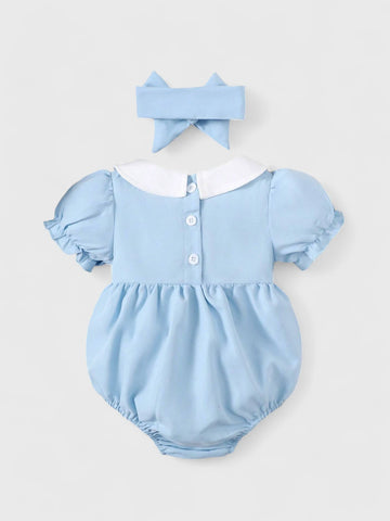 2 Pc Baby Girl Collar Bubble Sleeve Bodysuit