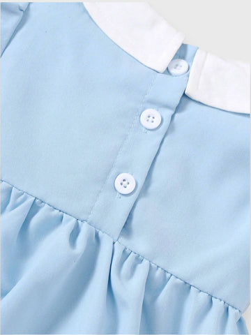 2 Pc Baby Girl Collar Bubble Sleeve Bodysuit