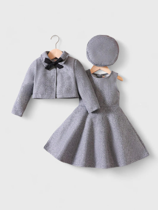 3 Pc Toddler Girls Coat and Dress with Beret Set