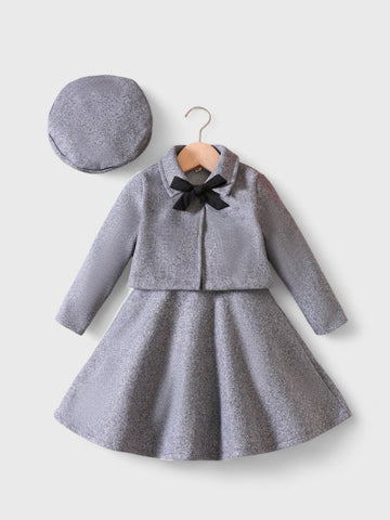 3 Pc Toddler Girls Coat and Dress with Beret Set