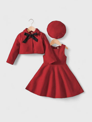 3 Pc Toddler Girls Coat and Dress with Beret Set