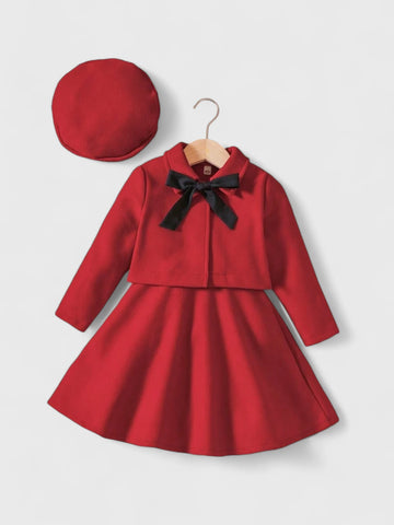 3 Pc Toddler Girls Coat and Dress with Beret Set