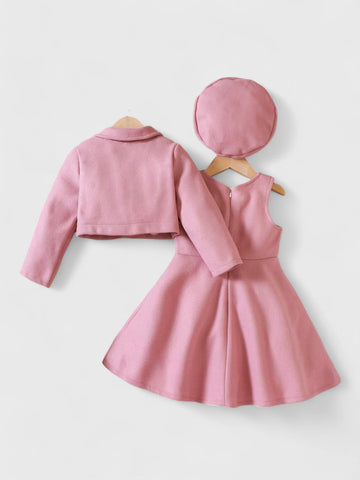 3 Pc Toddler Girls Coat and Dress with Beret Set