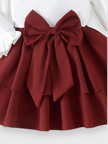 2 Pcs Baby Girl Layered Bow Dress w/ Hat