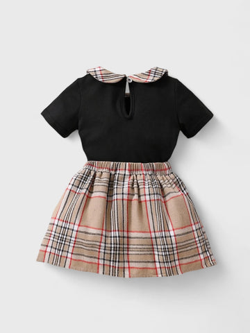 2 Pc Baby Girl Plaid Collar Tee and Skirt