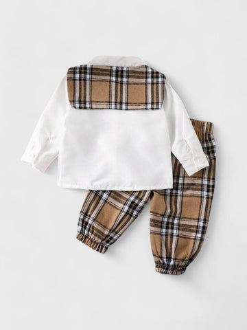 3 Pc Baby Boy Plaid Shawl Pants Set