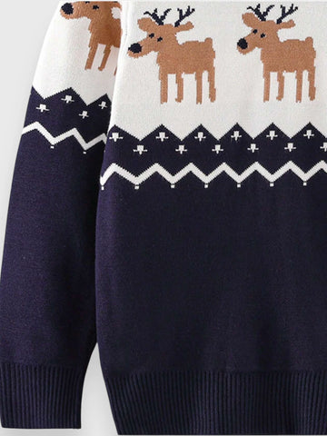 Boys Reindeer Chevron Knit Sweater