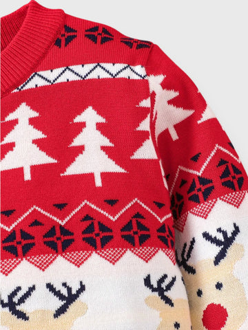 Girls Christmas Print Knit Sweater