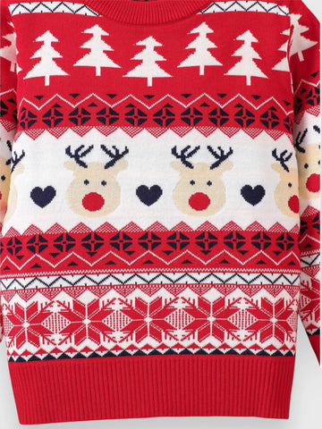 Girls Christmas Print Knit Sweater