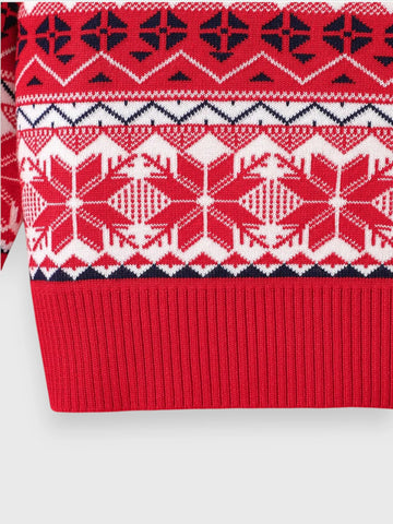 Girls Christmas Print Knit Sweater