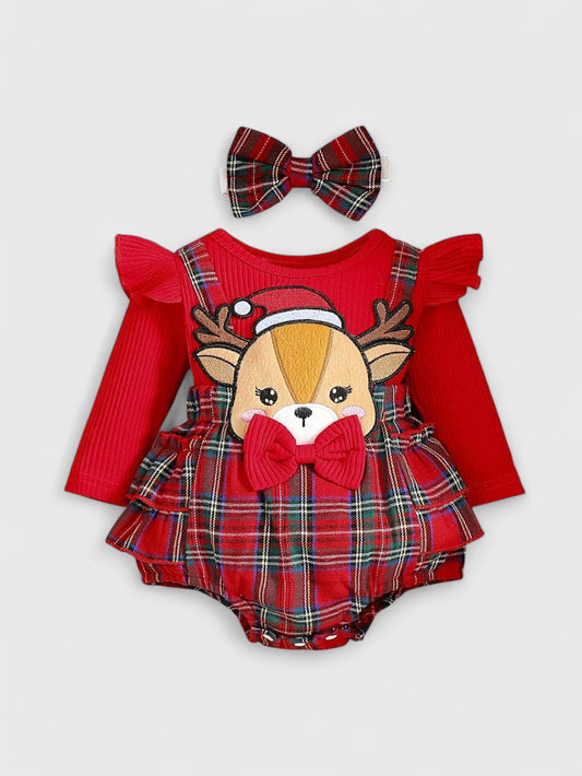 2 in 1 Baby Girl Reindeer Plaid Bodysuit