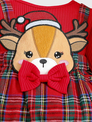 2 in 1 Baby Girl Reindeer Plaid Bodysuit