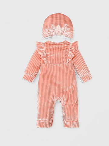 2 Pc Baby Girl Velour Romper with Turban