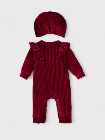 2 Pc Baby Girl Velour Romper with Turban