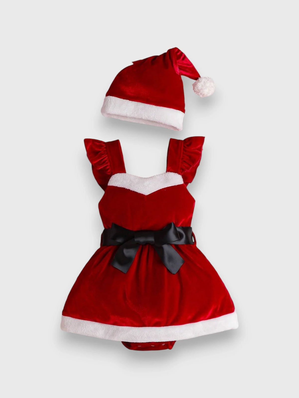 2 Pc Baby Girl Velvet Santa Bodysuit Dress with Hat