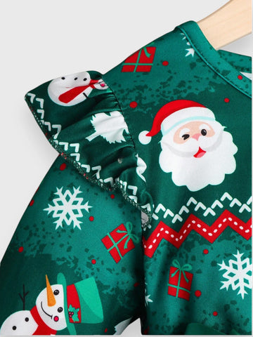 Little Girls Santa Festive Print Mesh Dress