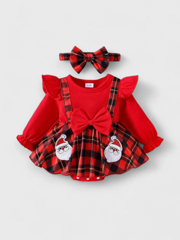 2 Pc Baby Girl Santa Patch Plaid Bodysuit