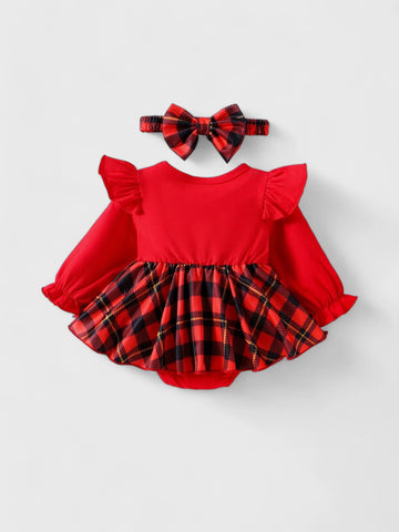 2 Pc Baby Girl Santa Patch Plaid Bodysuit