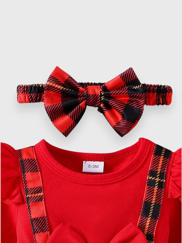 2 Pc Baby Girl Santa Patch Plaid Bodysuit