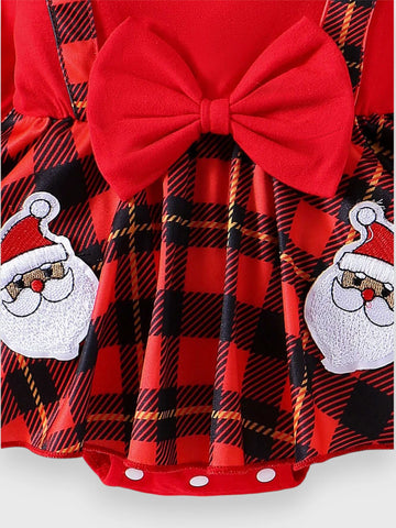 2 Pc Baby Girl Santa Patch Plaid Bodysuit