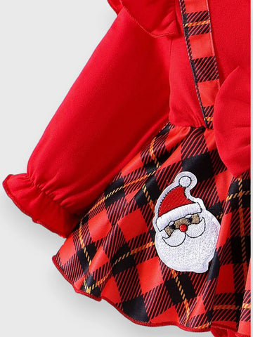 2 Pc Baby Girl Santa Patch Plaid Bodysuit