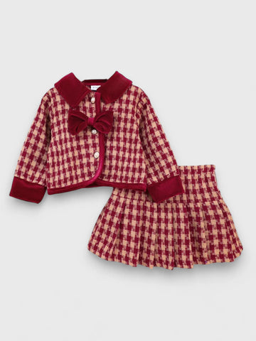 2 Pcs Toddler Girl Tweed Bow Jacket Set