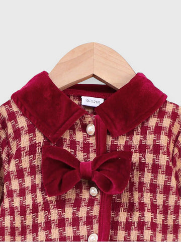 2 Pcs Toddler Girl Tweed Bow Jacket Set