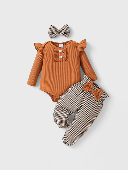 3 Pcs Baby Girl Houndstooth Pants Set