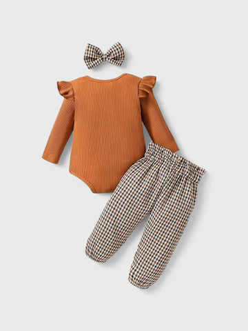 3 Pcs Baby Girl Houndstooth Pants Set