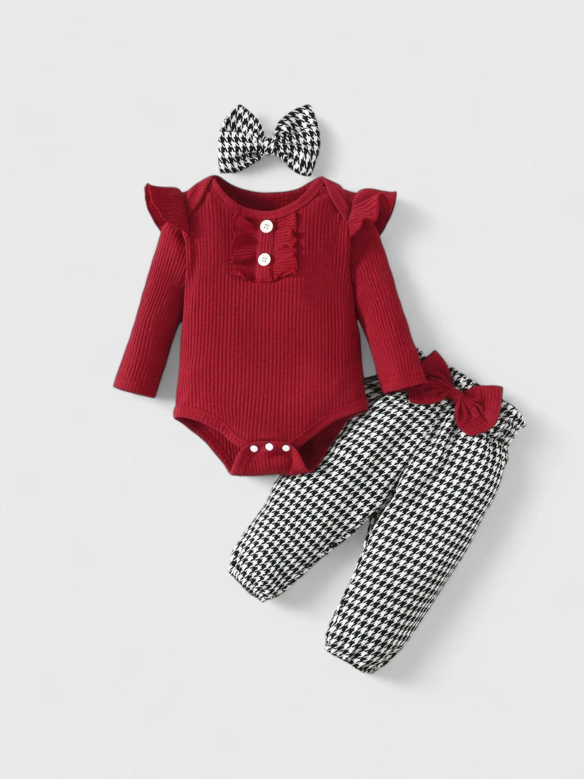 3 Pcs Baby Girl Houndstooth Pants Set