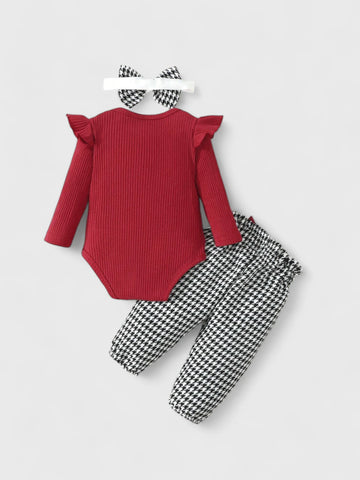 3 Pcs Baby Girl Houndstooth Pants Set