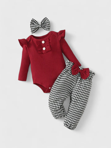 3 Pcs Baby Girl Houndstooth Pants Set