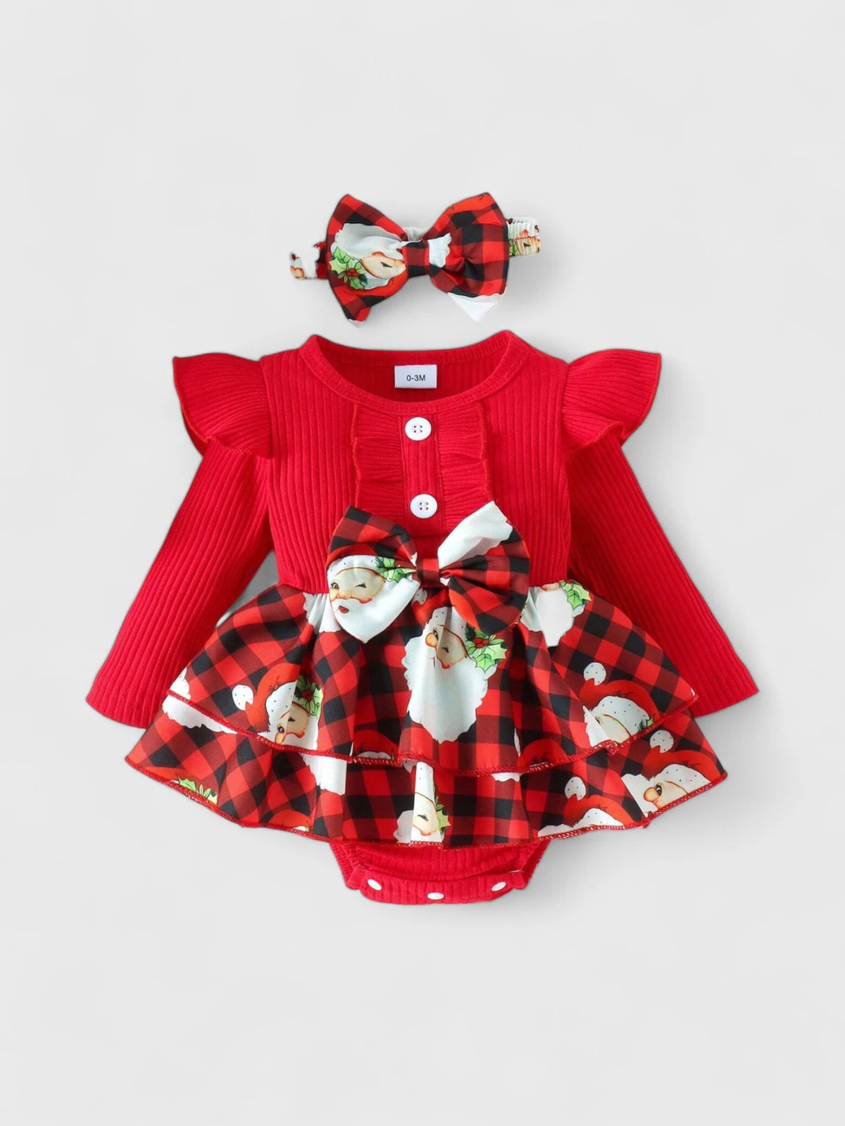 2 Pc Baby Girl Buffalo Plaid Santa Bodysuit