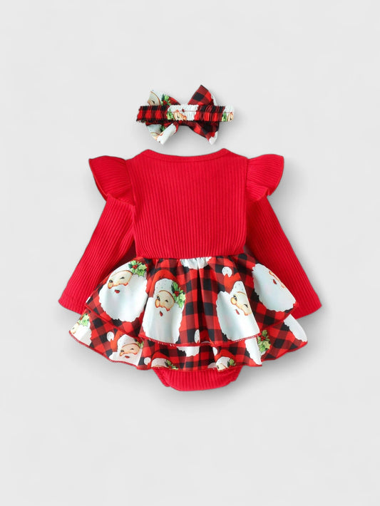 2 Pc Baby Girl Buffalo Plaid Santa Bodysuit