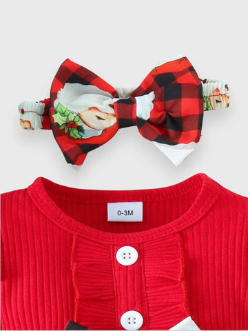 2 Pc Baby Girl Buffalo Plaid Santa Bodysuit